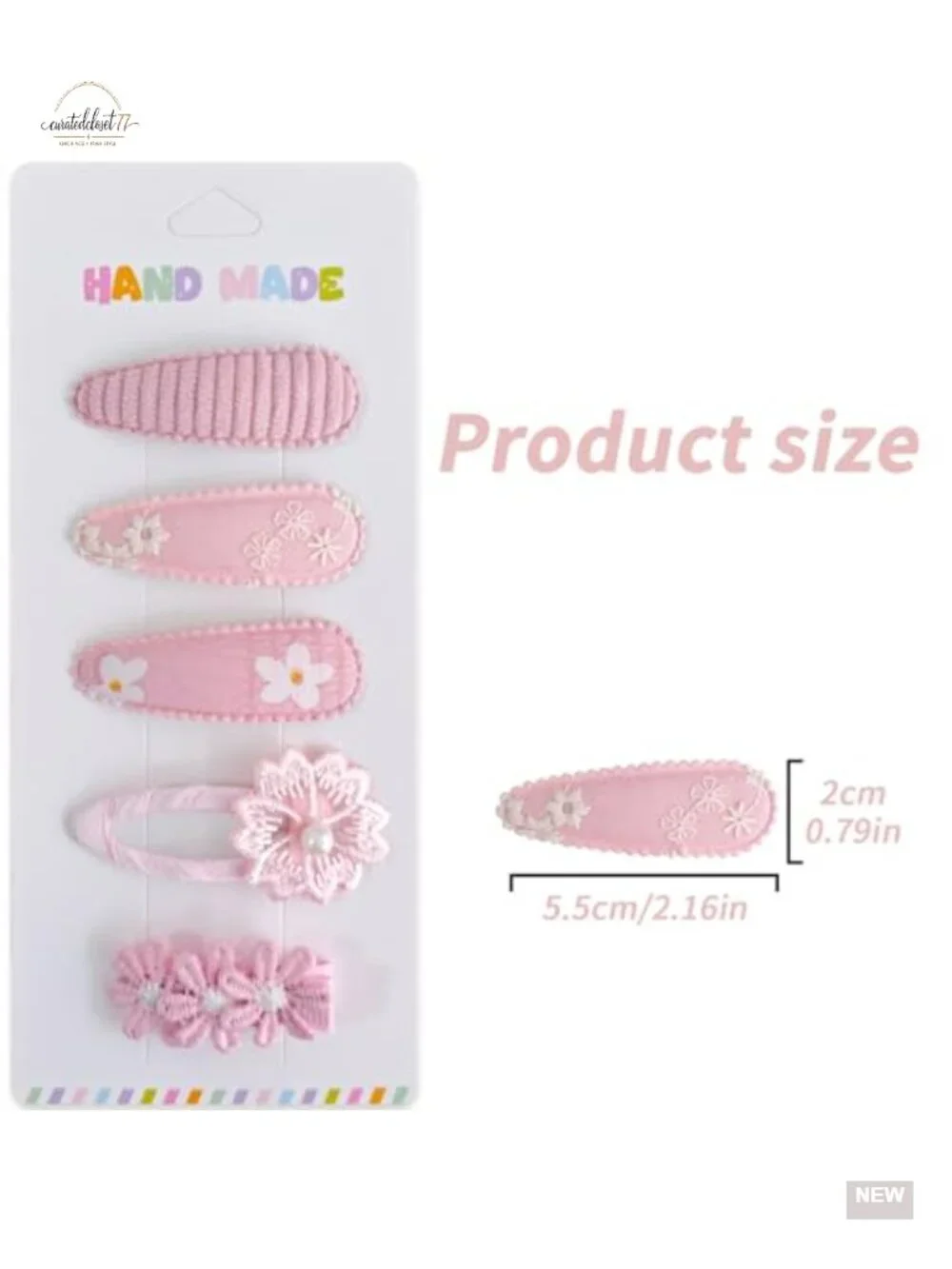 5-Piece Baby Hair Clips Set with Snap and Alligator Clips, Handmade Embroidery